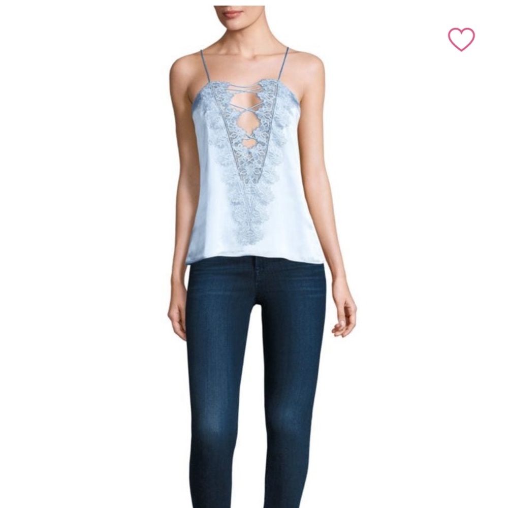 CAMI NYC xs 100% silk grey lace cami NWT